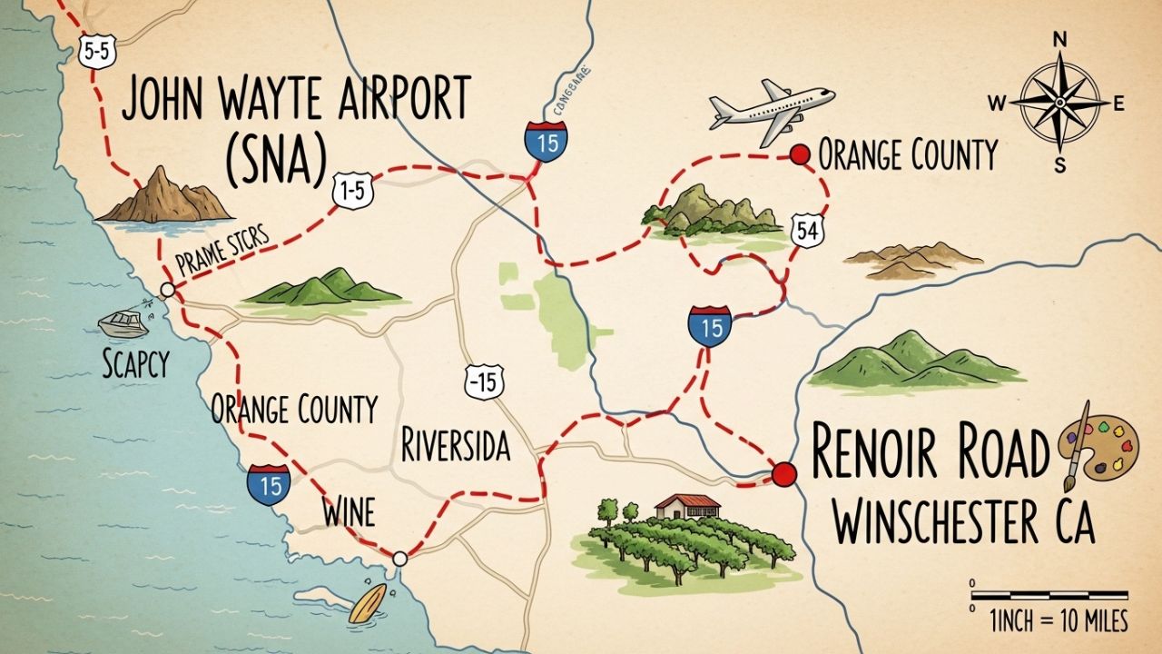 John Wayne Airport to Renoir Road Winchester CA